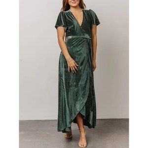 Baltic Born Andi Wrap Dress Green Ribbed Velvet Maxi Belted Tulip Skirt Women S